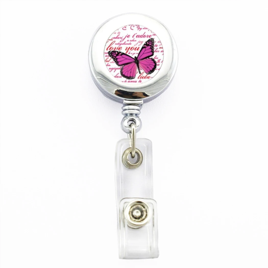 

2017 New Butterfly ID Card Holder Butterfly Photo Retractable ID Card Badge Holder Reels with Clip Office Badge Reel