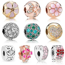 Горячая серебряные бусины цветок магнолии Кристалл безопасный ограничитель открывания двери шарик для 925 Pandora Шарм Браслеты& Браслеты ювелирные изделия