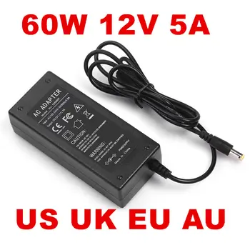 

100PCS 12V 5A 60W Power Adapter 12v5a Ac Adapter AC line 1.5M + DC line 1.2M AC 100-240V to DC US EU UK AU plug