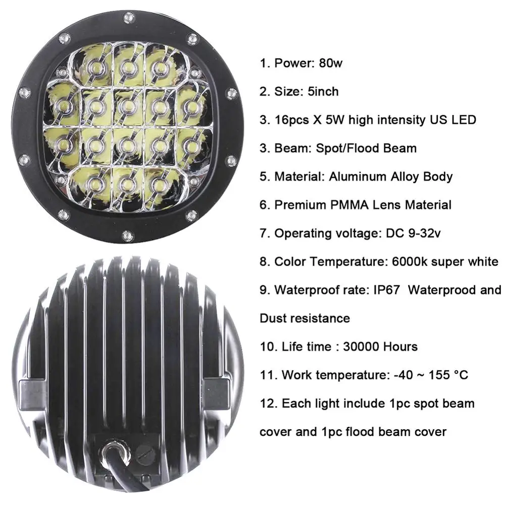 80w led work light high bright 80w led driving light spot led work light flood led driving light 5inch off-road light 5inch auto car offroad suv truck 4x4 4wd atv motorcycle utv newest working lamp 12v (2)