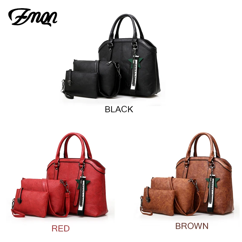 ZMQN Handbags Women Hand Bag 3 Sets 2019 Vintage Combination Crossbody Bag for Women PU Leather Han - 32938292344
