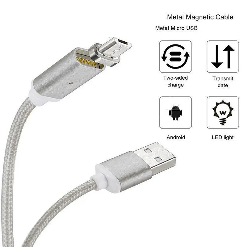 1 м нейлоновое магнитное зарядное устройство Micro USB для мобильных телефонов Xiaomi Huawei Android 2.1A Быстрая зарядка Магнит Micro USB кабель для передачи данных