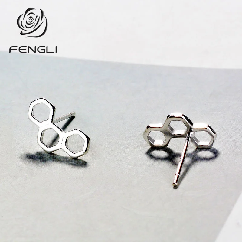 

Cute Small Honeycomb Stud Earrings for Women pendiente Lovely Jewelry Geometric Hexagon Earring for Children Present