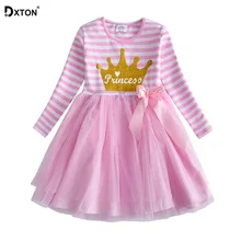 Dxton/Детское платье для девочек; Одежда для девочек с рисунками животных; платье для девочек с длинными рукавами; осенне-зимнее платье; одежда для детей