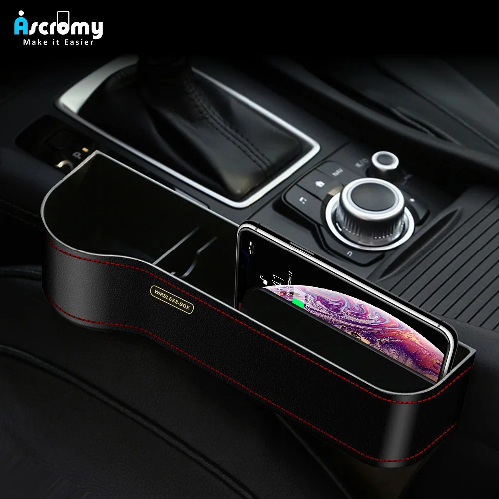 

Ascromy Qi Wireless Charger Car Station Wireless Charging Seat Storage Organizer Multi-Function Storage Box for iphone XS MAX XR