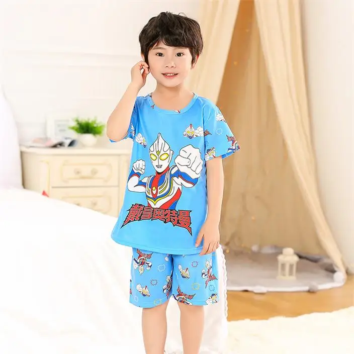 Летний Ночной костюм пижама для мальчиков детская одежда для сна Рождественский пижамный комплект с короткими рукавами одежда для маленьких девочек детские пижамы 4H7 - Цвет: color at picture