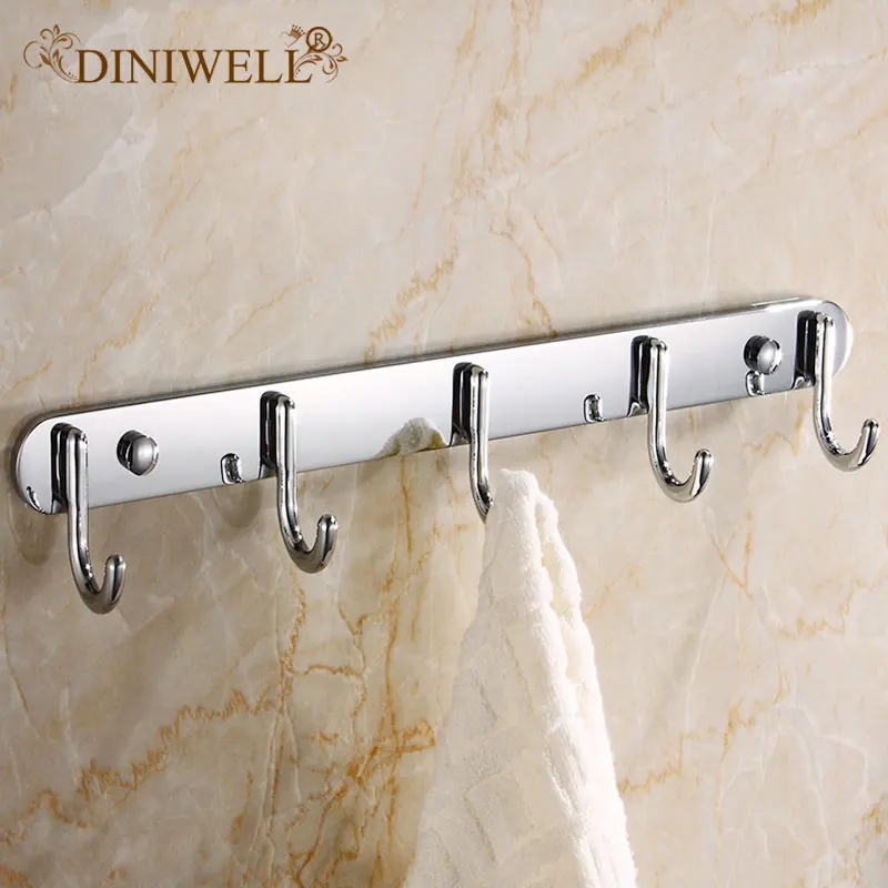 

DINIWELL Stainless Steel Storage Shelf with 5 Hooks Wall Mounted Hanger Rack For Towel Key Kitchen Bathroom Accessories