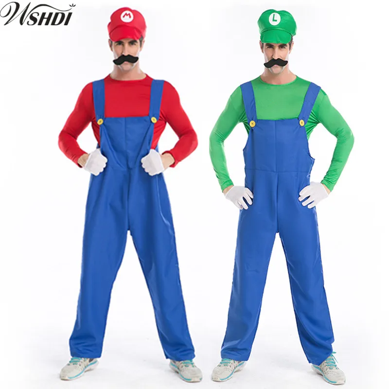 Adult Men Super Mario and Luigi Bros Fancy Dress Halloween Costume COS Plumber