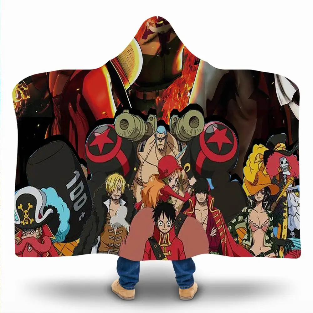 

One Piece Hooded Blanket 3D Printed Plush Blanket Wearable Fleece Frazadas Anime Blanket Warm Fluffy Cotton Blanket