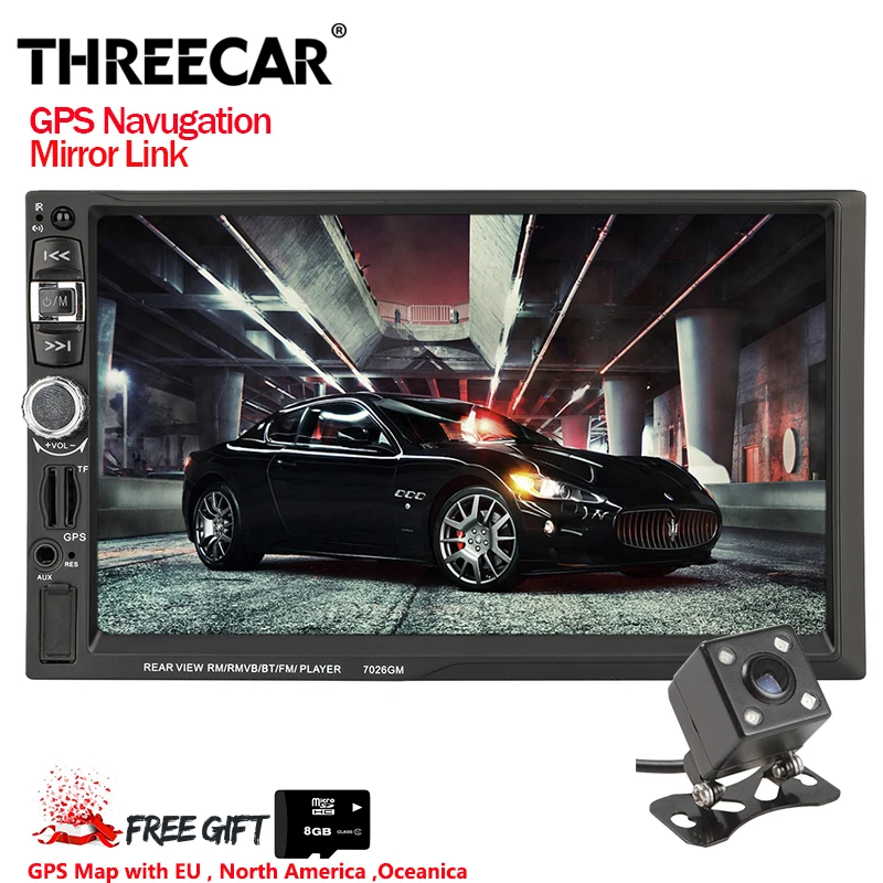 

2 din Car Multimedia Player+GPS Navigaiton+Camera Map+Mirror Link 7''HD Touch Screen Bluetooth Autoradio MP5 Player 7026M Radios