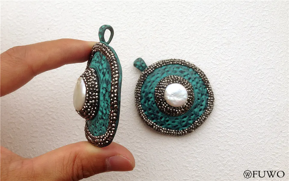 Blue Green Patina Bronze Pearl Pendant 10