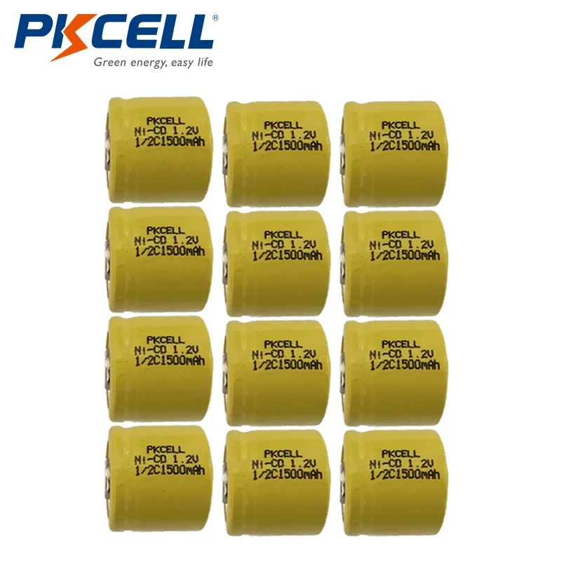 12 шт./лот PKCELL 1500mAh 1 2 V 1/2C размер NiCd перезаряжаемая батарея| |