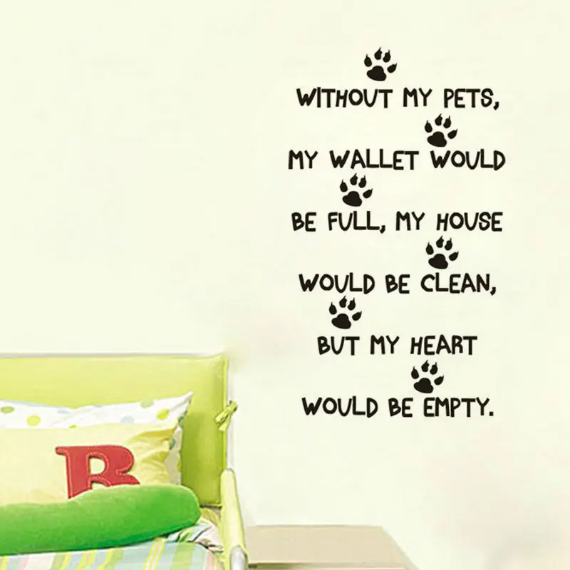 Pets Quote Wall Sticker Home Decor Dog Paws Prints Art Kids Room Wall