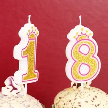 1 шт. Сверкающие Золотые розовые/голубые короны, свечи на день рождения для детей, для девочек и мальчиков, на день рождения, свечи для торта, украшения(0-9