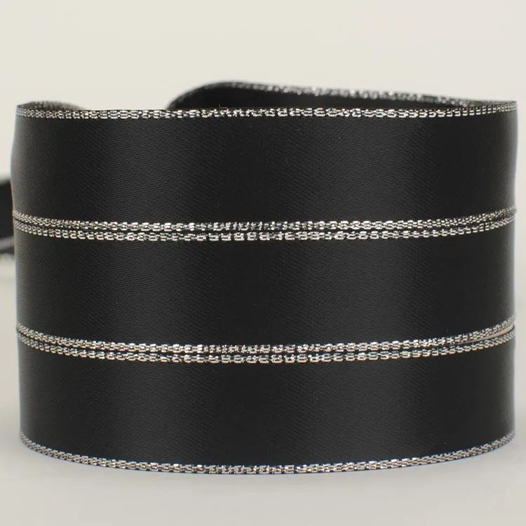 

NEW sales 16mm 50 yards silver side black solid color ribbon printed satin ribbon free shipping