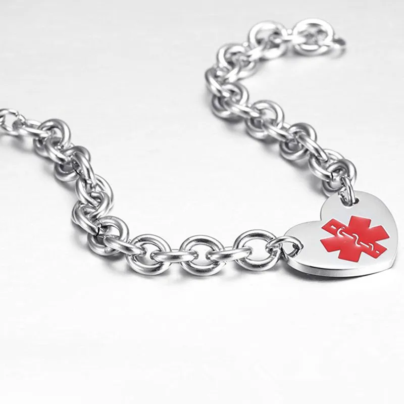 Идентификатор медицинской опасности браслеты Stianless сталь с форме сердца кулон браслеты высокого качества ремесло для женщин