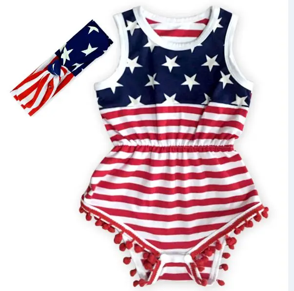 2016 New infant baby Bodysuits Summer American Flag Cotton Bodysuits