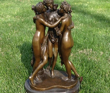 

Art Deco Sculpture Le Louvre Museum Three Beauty Naked Women Bronze Statue