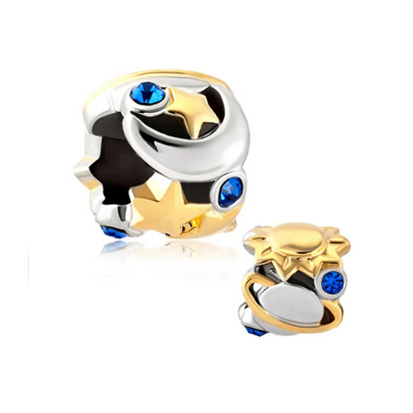 Браслет Pandora с голубым кристаллом астрономии Sun Moon Star Universe Lucky Charms Fit|Бусины| |