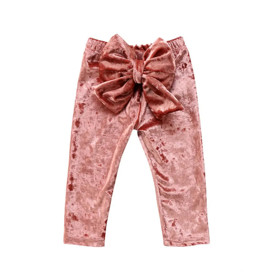 Детские Бархатные леггинсы с бантом для маленьких девочек 1-5 лет штаны, брюки, одежда - Цвет: Красный
