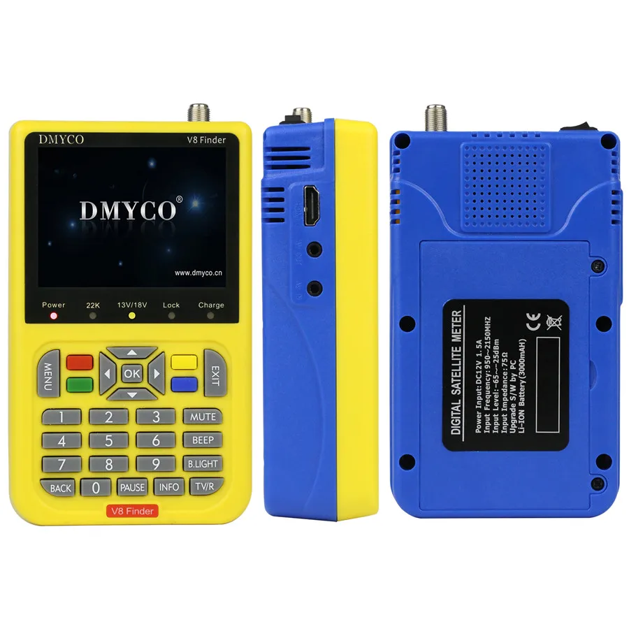 DMYCO V8 Finder DVB-S2 DVB-S FTA цифровой спутниковый SatFinder метр спутниковый искатель HD инструмент TFT lcd Sat Finder lnb измеритель сигнала