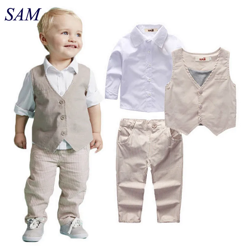 

2019 Boys Clothing Sets Autumn Spring Shirt + Vest + Pants Boys Wedding Clothes Kids Gentleman Leisure Handsome Suit Free Ship
