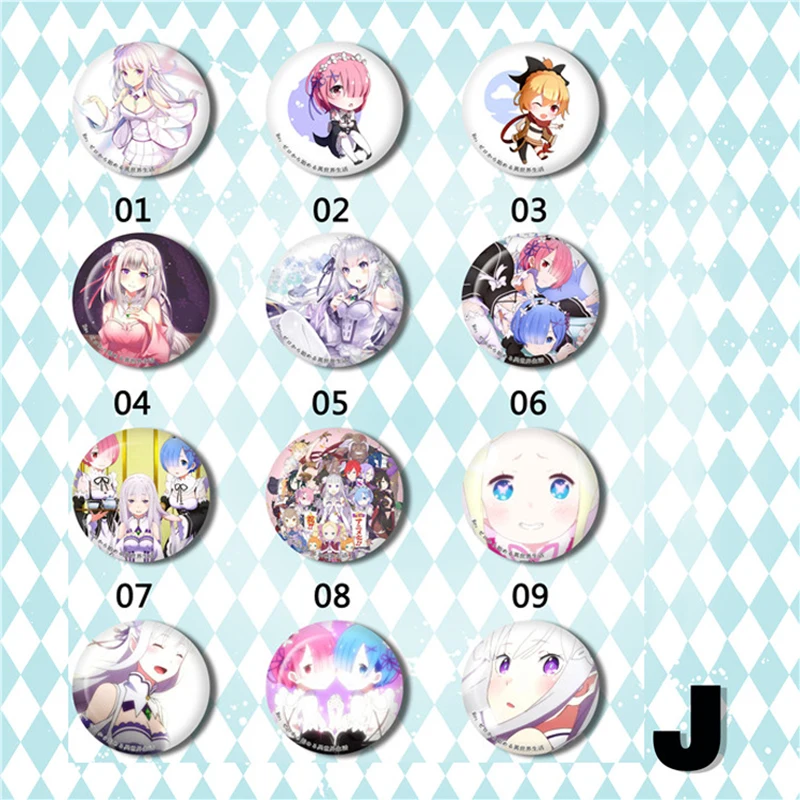 

ZXFJXR 58MM Anime REZERO Re:Life In A Different World From Zero Emilia Rem Ram Anime Fans Round Icons Badges Brooch Pin Backpack