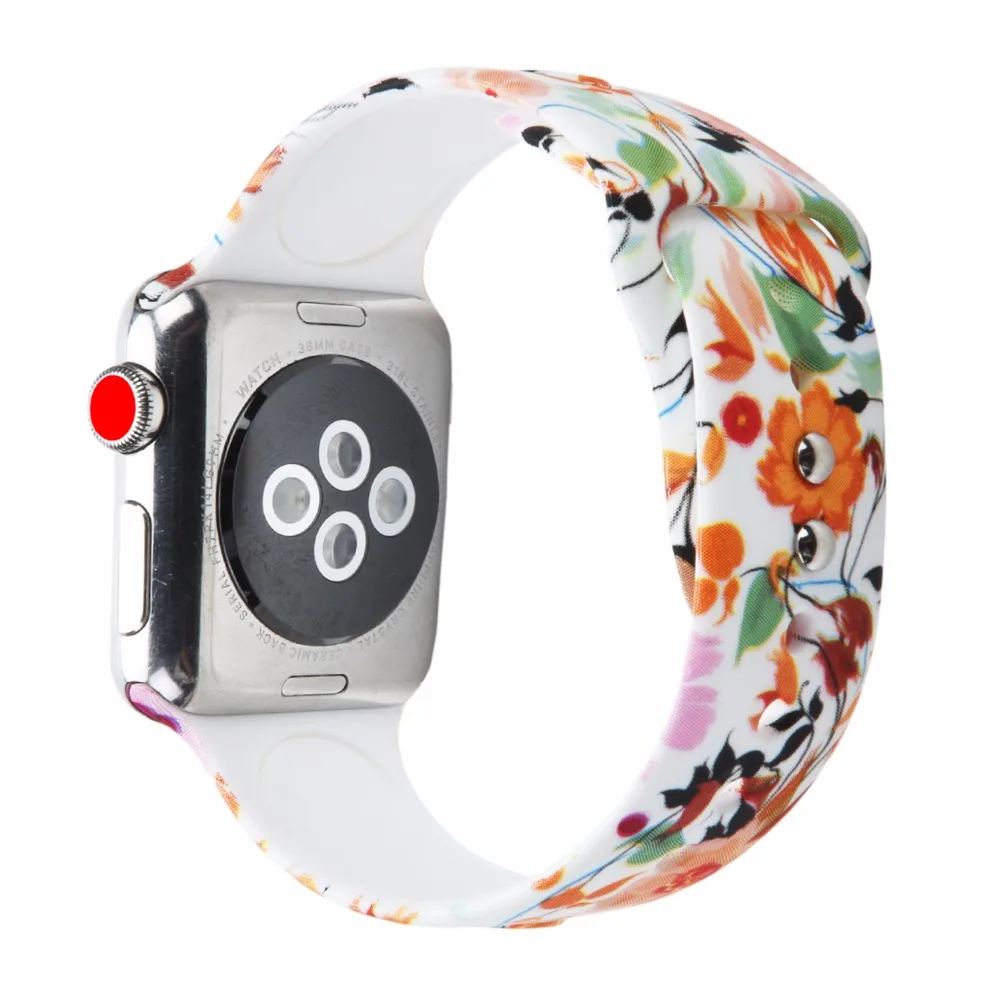 Bemorcabo для Apple Watch Band 44 мм 38 42 40 мягкий силиконовый ремешок с цветочным узором 4 3 2
