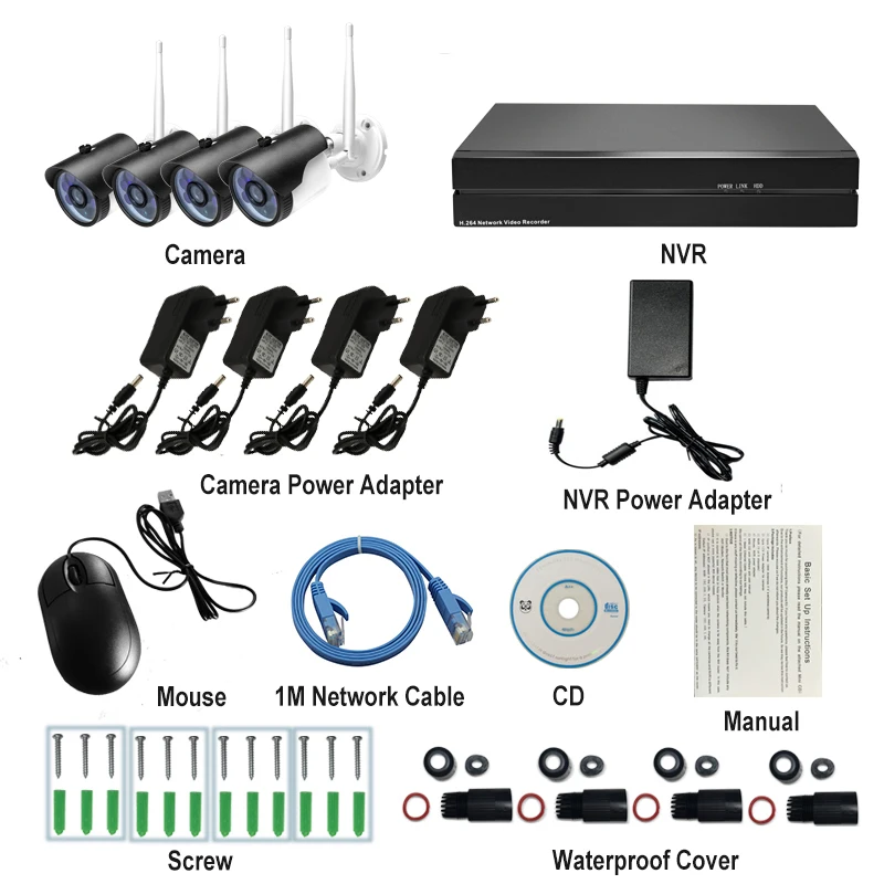 HJT 4CH IP камера комплект WIFI 720P 1.0MP TF слот для карты CCTV 8CH NVR 6IR ночное видение Открытый