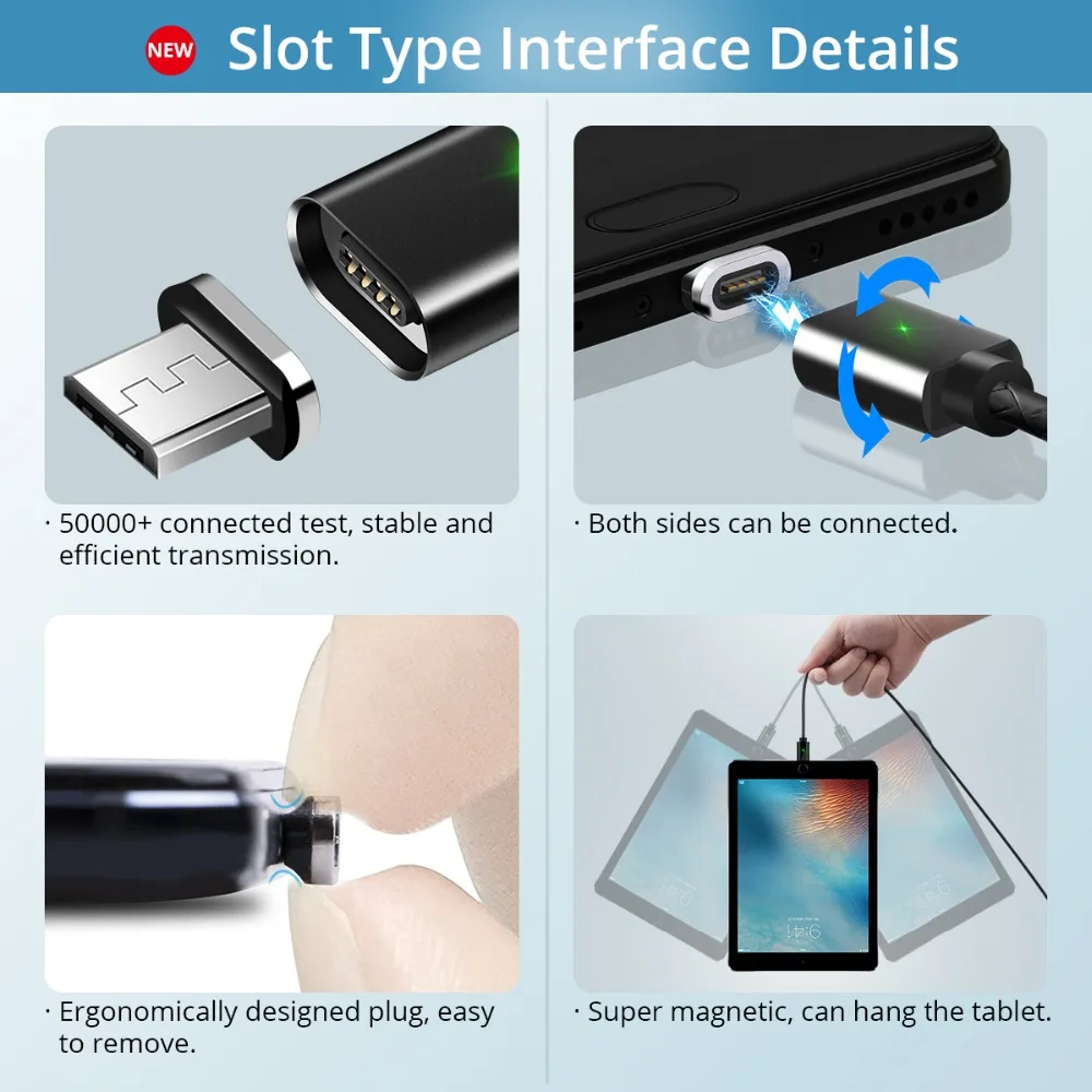 FONKEN magnética Micro USB Cable Mini USB imán Cable de teléfono móvil cargador rápido 1 M Max 2.4A LED de carga cable de sincronización de datos
