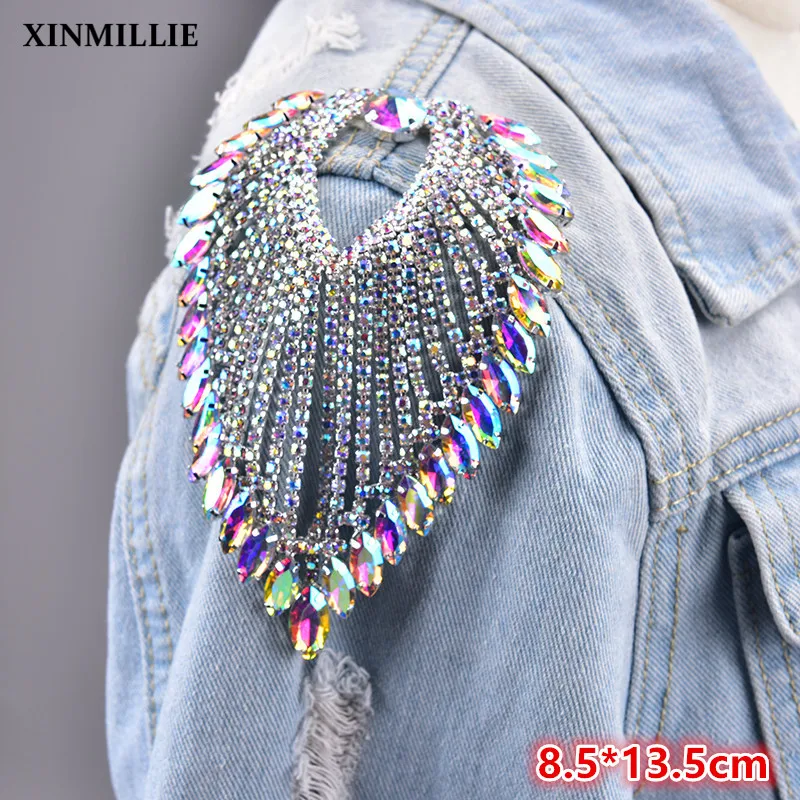 

High Quality Clear Crystal AB Rhinestone Applique Wedding Dress Decoration Glass Strass Patches Sewing For Garment DIY Fabric