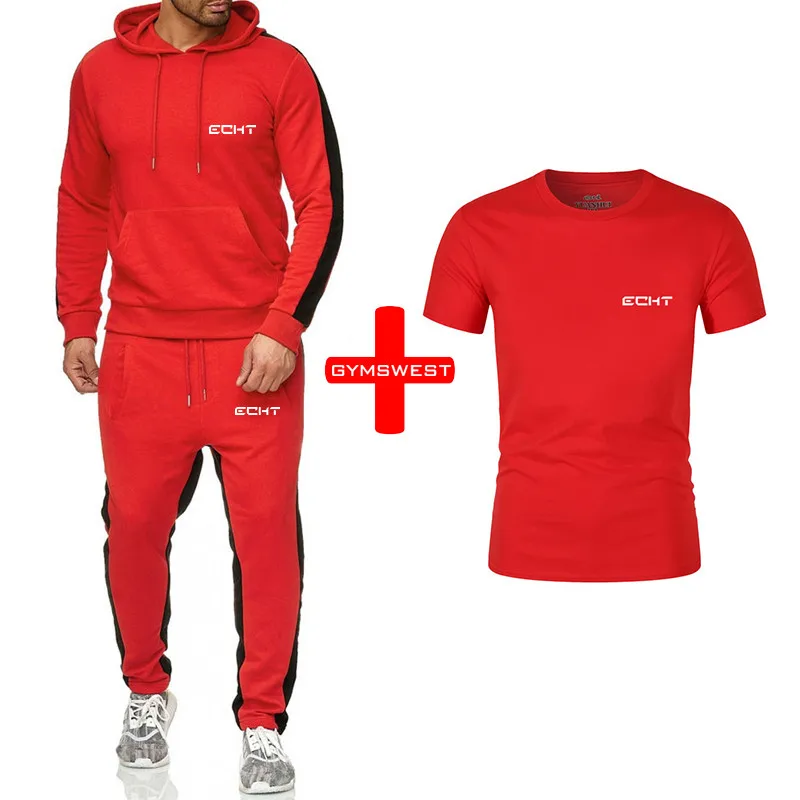 

2019 New Sport Suit Hoodies Match Pants+Tshirts Sets Men Casual Cotton Fall/Winter Warm Sweatshirts Men's Casual Tracksuit Coat
