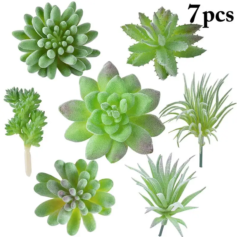 

7PCS Artificial Succulent Party Decorative Fake Plant Faux Succulent Landscape Lotus Flower Arrange for Home Garden Table Decors