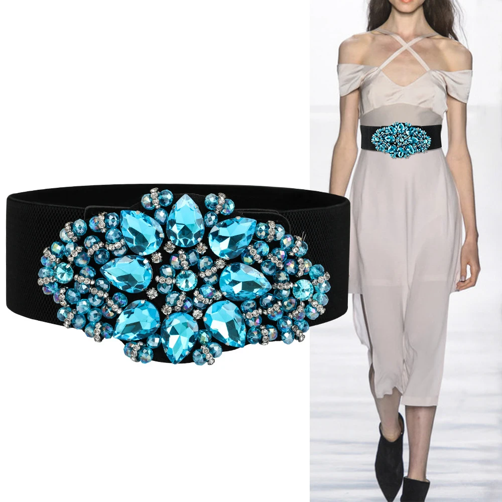 

Female Braided Belt Rhinestone Elastic Women Belt Colorful Crystal Decorated Strech Waist Strap Correa Cummerbund YF36