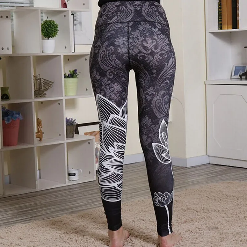 

Kezrea 2018 New Lotus Leaf Digital Printing Ladies Leggings Stretch High Waist Ladies Hips Slim Nine Points Sports Yoga Pants