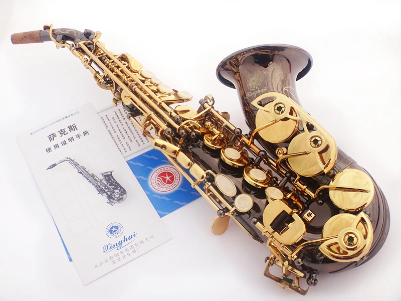 2017 New high-pitched Black Nickel Gold Bb curved Soprano Saxophone B sax musical instrument saxophone Flat Adult Children