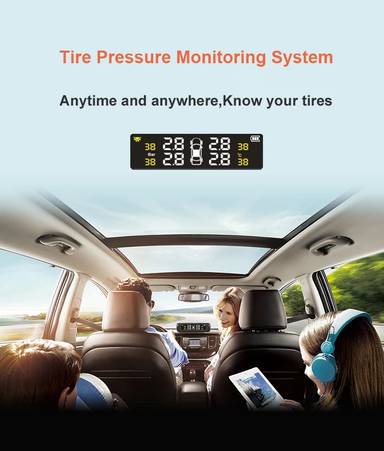 Автомобильная система контроля давления в шинах TPMS, солнечная энергия, цветной ЖК-дисплей, Автомобильная сигнализация, автомобильные электронные S4 внутренние датчики