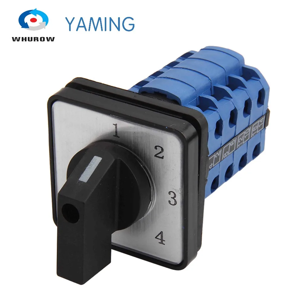 

Yaming electric LW26-20/4 Panel Mount 20A 4 poles 4 position control motor circuit Universal changeover rotary cam switch