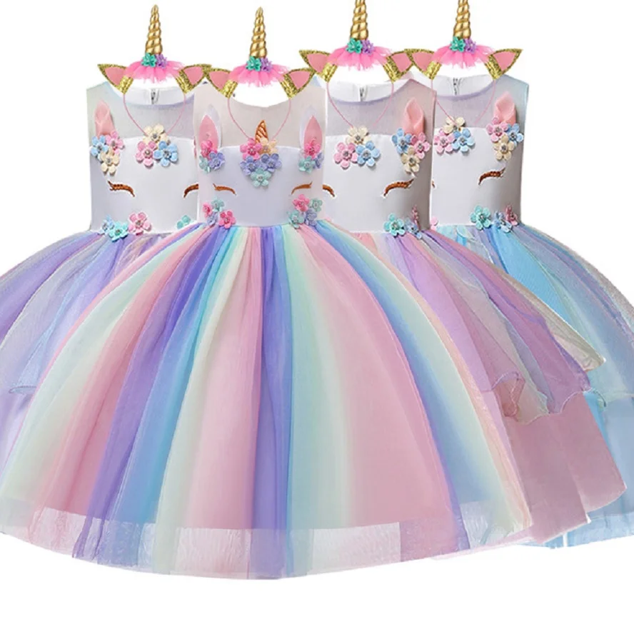 Вечерние платья с единорогом для девочек; пасхальные вечерние костюмы Золушки; карнавальный костюм принцессы Анны для девочек 3-6 От 8 до 10 лет