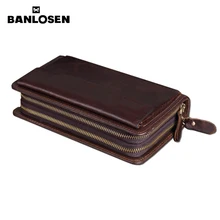 Double Zipper Men Clutch Bags Genuine Leather Wallet Men New Brand Wallets Male Long Wallets Purses carteira masculina