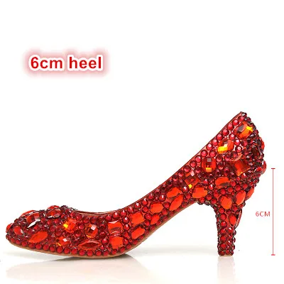 Роскошные женские свадебные туфли; женские туфли-лодочки на высоком каблуке; обувь на платформе из натуральной кожи; Цвет серебристый, красный; вечерние модельные туфли со стразами - Цвет: red 6cm heel