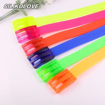 

110cm Candy Colors Belts for Female Men Silicone Prevent Allergy Wild Buckle Waist Belt Cinturon Mujer