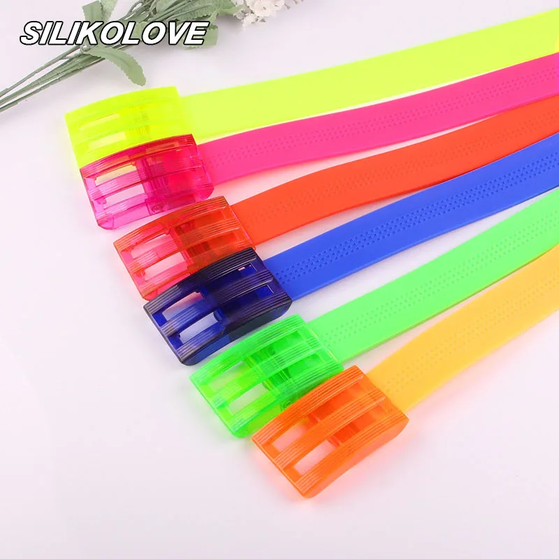 

110cm Silicone Prevent Allergy Wild Buckle Waist Belt Candy Colors Belts for Female Men Cinturon Mujer