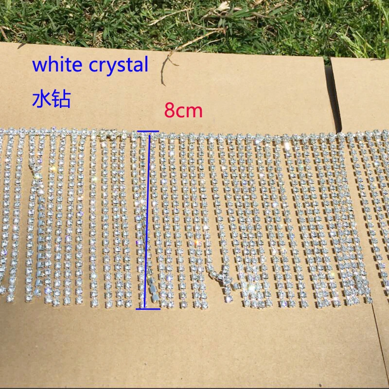 8 см супер длинные кисточки кристаллы цепи для танцевального костюма украшения белый кристалл отделка бахромой для бюстгальтера украшения обуви Кристалл