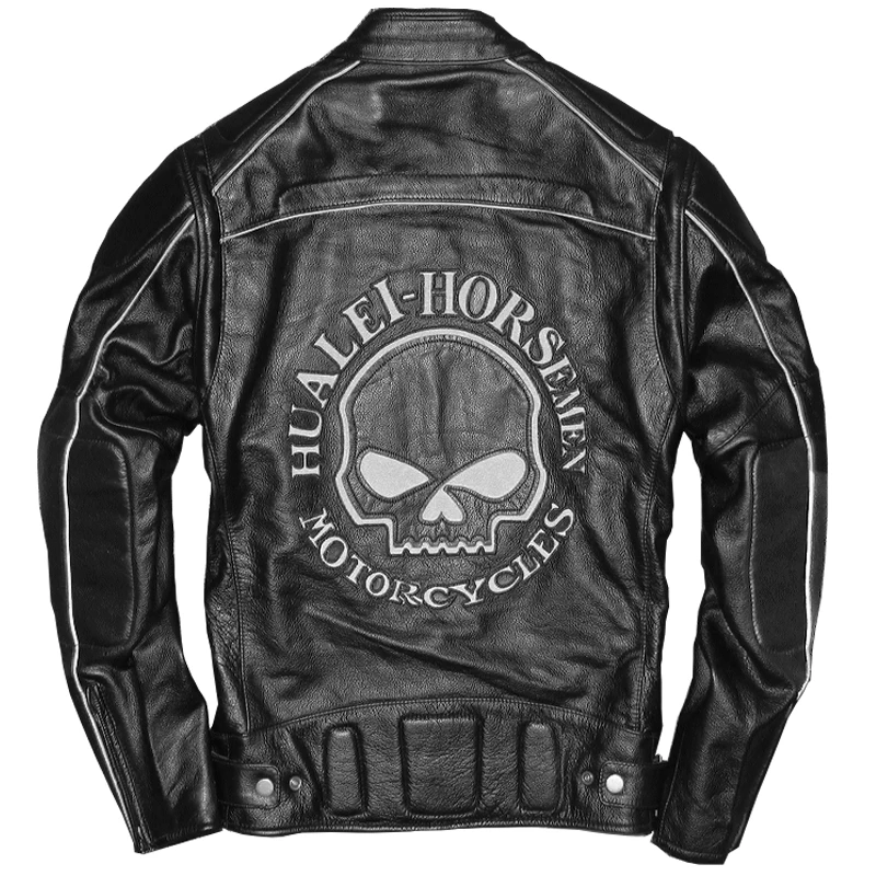 

Mens Embroidery Skull Pattern Male Leather Clothing Motorcycle Leather Jacket Slim Stand Collar Short Design 3XL Free Shipping