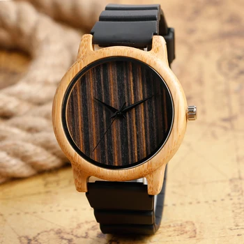 

Unique Wristwatches Casual Natural Wooden Bamboo Quartz-watch Silicone Band Men Women Wrist Watch Montre Femme Relogio Masculino