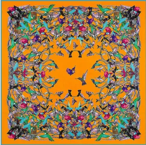 130 см* 130 см роскошный брендовый шелковый шарф для женщин с принтом в виде птиц, большой квадратный шарф D647 - Цвет: D647-3