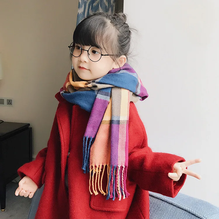 Модный детский шарф 190*34 см хлопковая Бандана Хиджаб зимнее одеяло милые детские шерстяные шаль из пашмины Обертывания шарфы - Цвет: 7