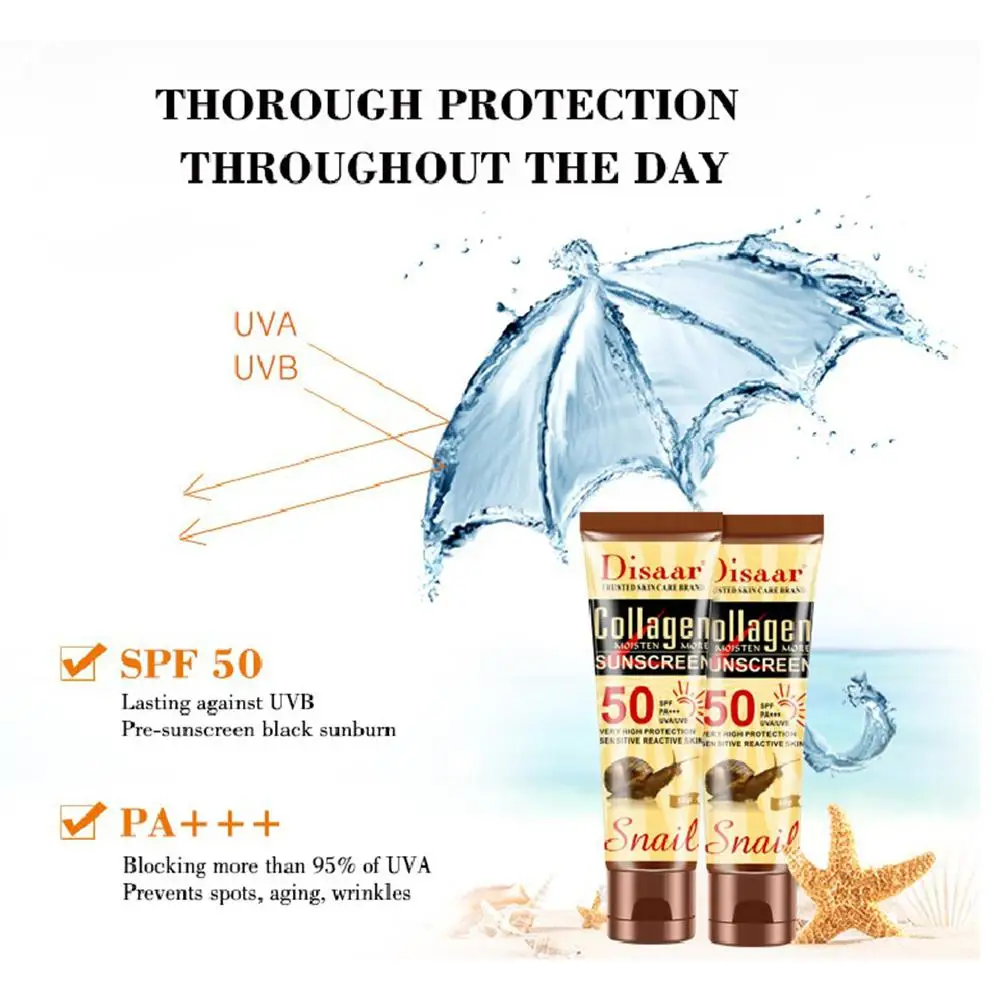 Яркий гламурный коллагеновый улиточный солнцезащитный экран SPF50 + отбеливающий