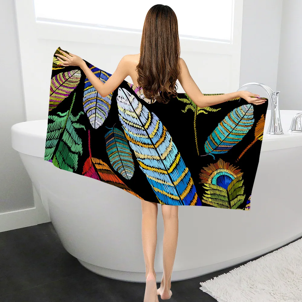 

Rectangle Swimming Bath Towel Color Feather Pattern Printed Microfiber Swimwear Shower Blanket Beach Towel Picnic Mat YJ0002